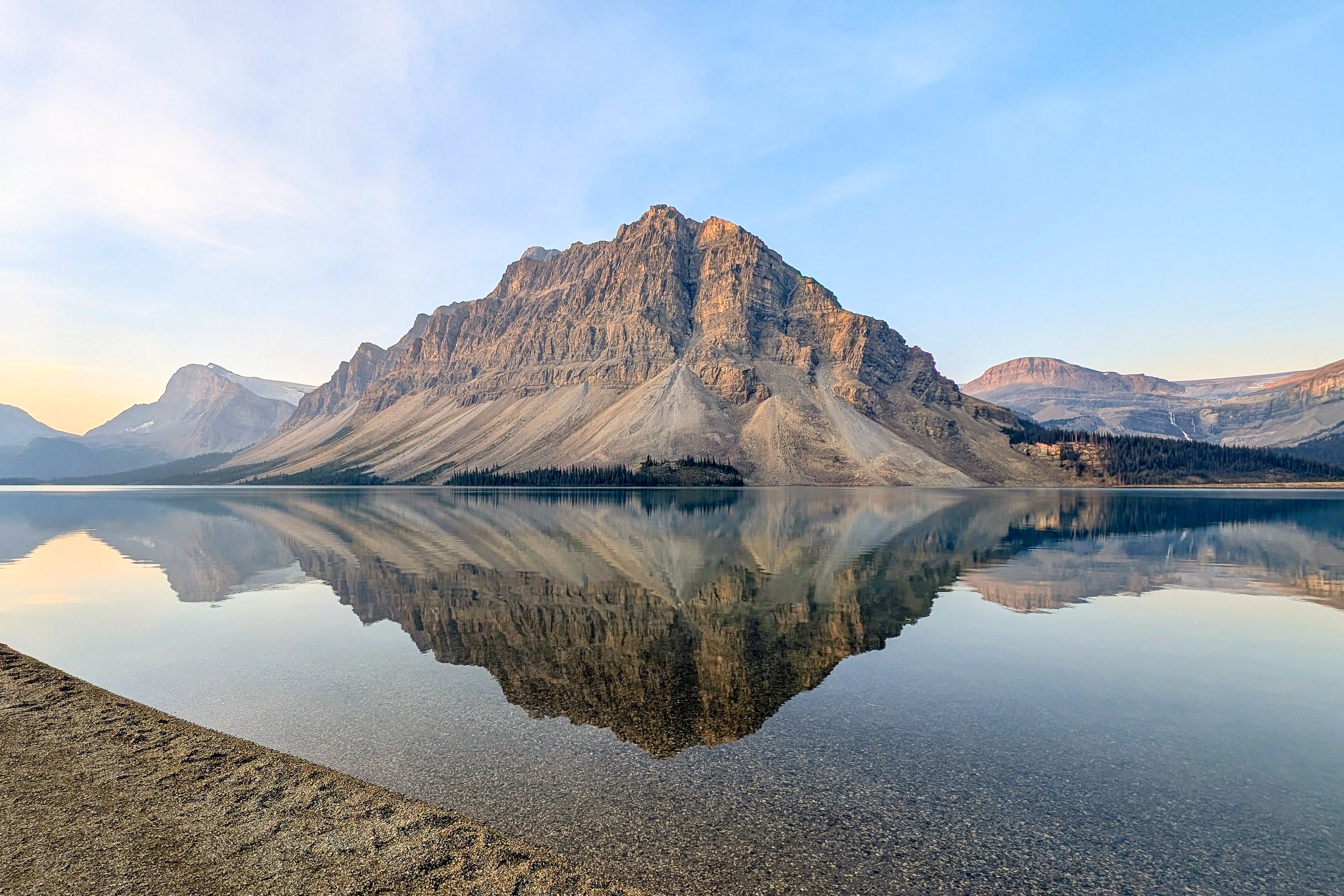 Bow Lake reflecting the surrounding peaks, Banff National Park